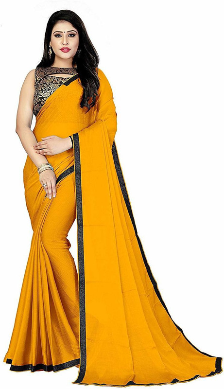 vedu creation Plain Assam Silk Chiffon Saree(Yellow)