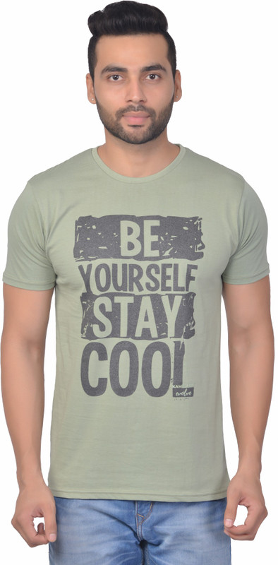 kameleon Typography Men Round Neck Beige T-Shirt