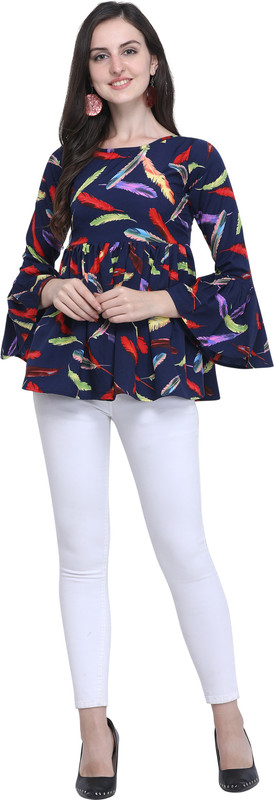 sr creative Casual Bell Sleeve Printed Women Multicolor Top