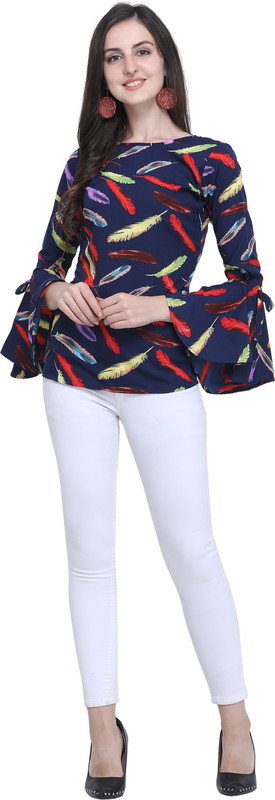 sr creative Casual Bell Sleeve Printed Women Blue, Multicolor Top