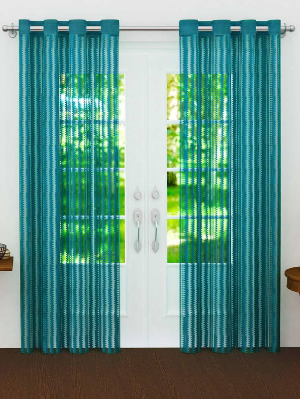 fiona creations 273 cm (9 ft) Net Long Door Curtain (Pack Of 2)(Self Design, AQUA)