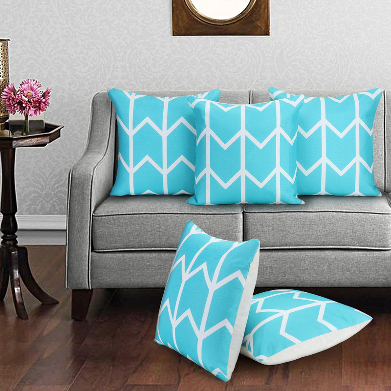 bantal Geometric Cushions & Pillows Cover(Pack of 5, 40 cm*40 cm, Light Blue, White, Multicolor)