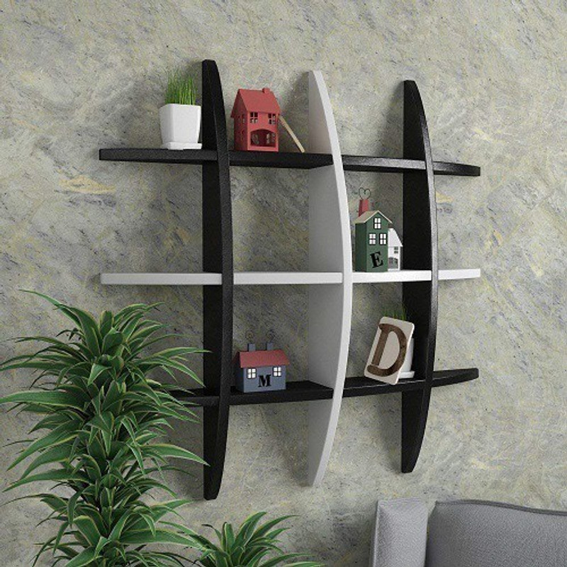 karam collections Wall Rack Shelf Globe Shape Floating Wall Shelf Unit (Black & White) Engineered Wood Display Unit(Finish Color - BLACK & WHITE)