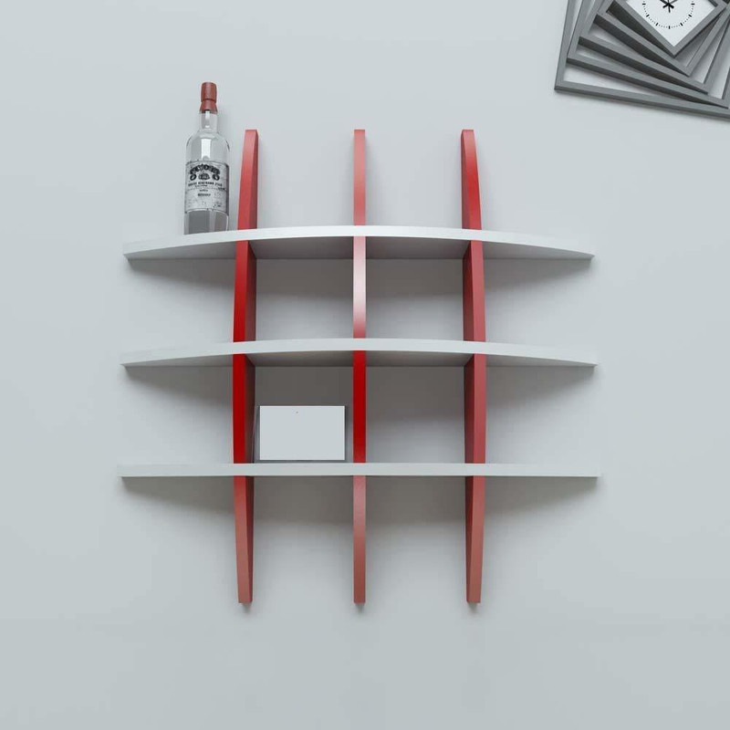 karam collections Wall Rack Shelf Globe Shape Floating Wall Shelf Unit (Red & White) Engineered Wood Display Unit(Finish Color - WHITE & RED)