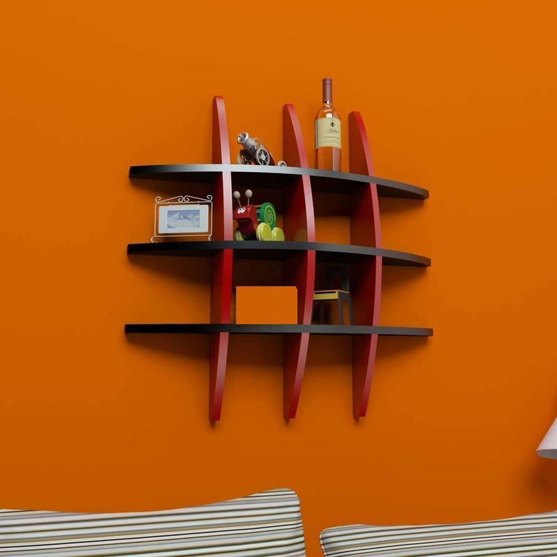 karam collections Wall Rack Shelf Globe Shape Floating Wall Shelf Unit (Red & Black) Engineered Wood Display Unit(Finish Color - RED & BLACK)