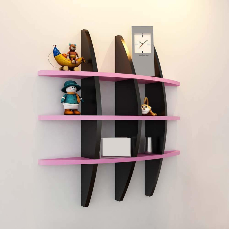 karam collections Wall Rack Shelf Globe Shape Floating Wall Shelf Unit (Pink & Black) Engineered Wood Display Unit(Finish Color - PINK & BLACK)