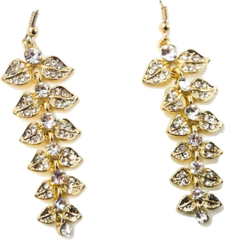 sporty trendz 22 K Gold Plated Austrian Diamond Fancy Leaf Earrings Crystal Alloy, Stone, Crystal Drops & Danglers