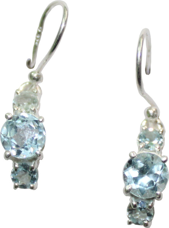 bhanu gems 925 silver Round Blue Topaz Aque Tassel earrings Zircon Silver Tassel Earring