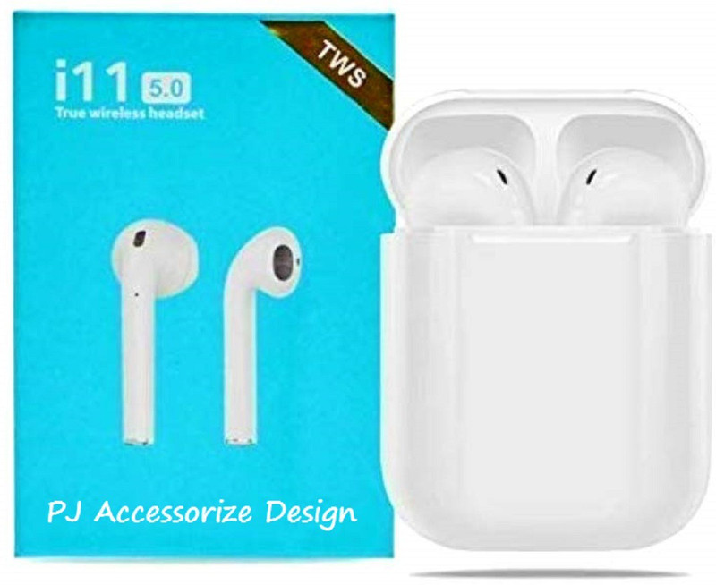 pj accessorize design I11 AIRPOD BLUETOOTH Bluetooth Headset with Mic(White, In the Ear)