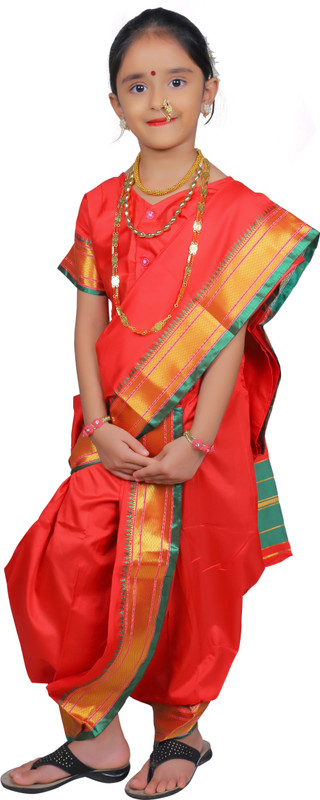 Buy Wishing Rack Marathi Girl Sari Lavni with Nose Ring Red Kids Costume Wear Online at desertcartUAE