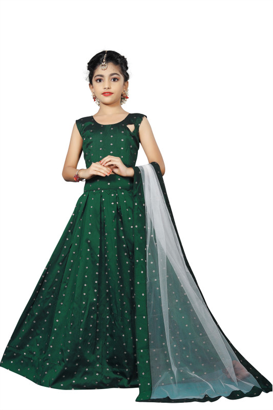 shoryam fashion Indi Girls Lehenga Choli Ethnic Wear Embellished Lehenga, Choli and Dupatta Set(Green, Pack of 1)