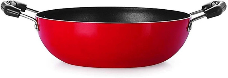 bahurani BAHUARNI Bahurani Non-Stick Aluminium kadhai, 3 liters red/black, Kadha 25 cm with Lid Kadhai 25 cm with Lid(Aluminium, Non-stick, Induction Bottom)