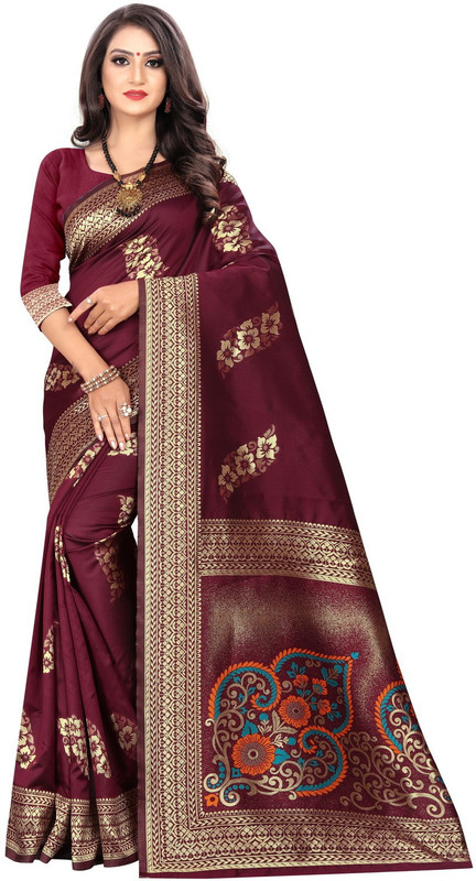 shoppershopee Woven Kanjivaram Poly Silk Saree(Maroon)