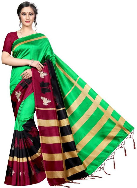 medlly Self Design Kalamkari Art Silk Saree(Green)