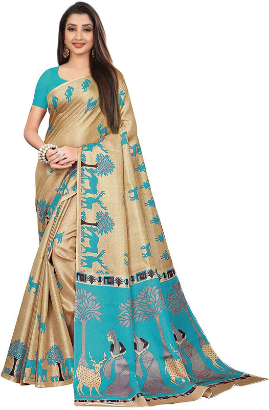 shelvinzas Printed, Animal Print Daily Wear Khadi Silk Saree(Light Blue)