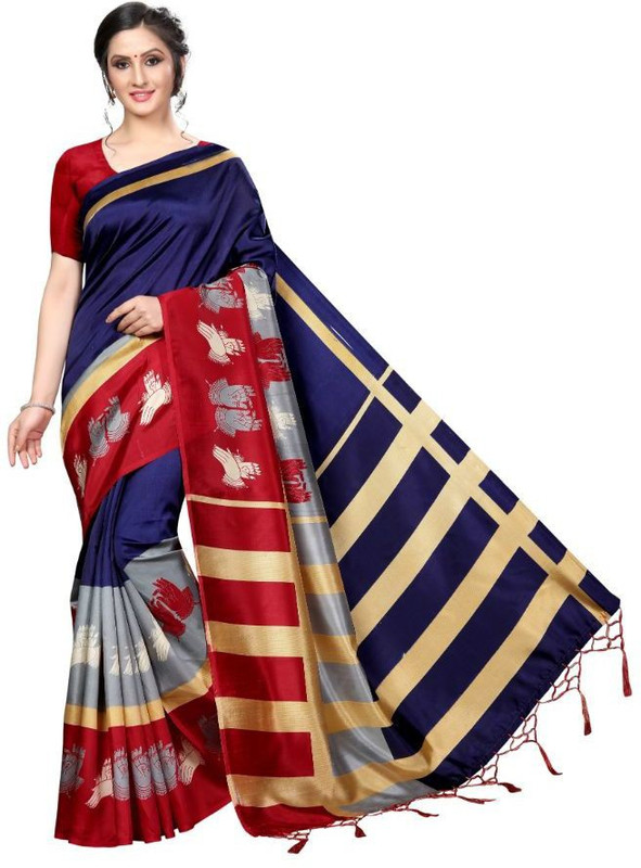medlly Self Design Kalamkari Art Silk Saree(Dark Blue)