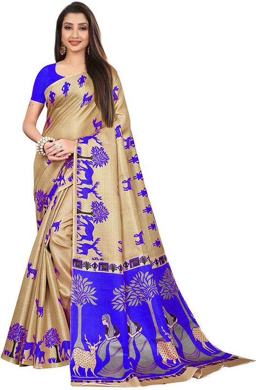 shelvinzas Printed, Animal Print Daily Wear Poly Silk Saree(Blue)