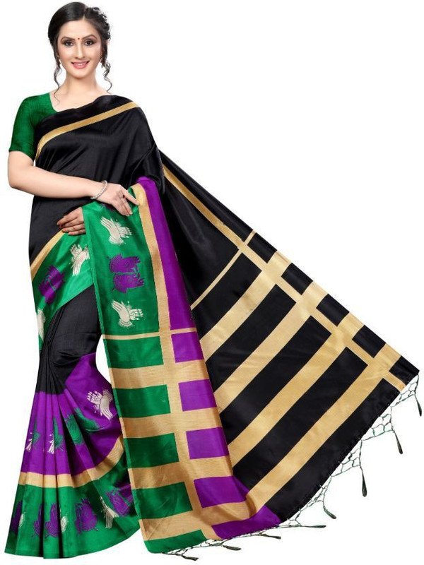 medlly Self Design Kalamkari Art Silk Saree(Black)