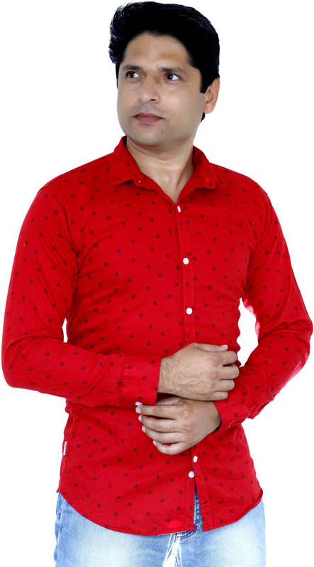 rock star fashion Men Printed Casual Red Shirt