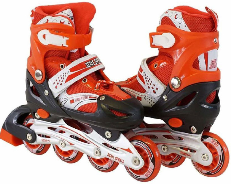 skytech Skates with Adjustable Size LED Flash Light on Wheels In-line Skates - Size 38 to 43 UK(Red)