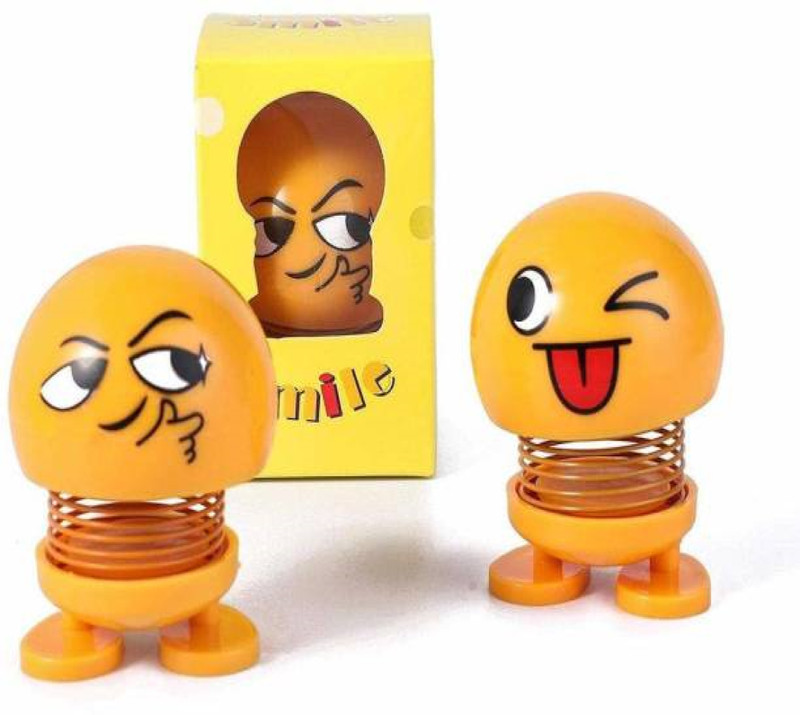 teetos Smiley Doll Car Ornament Interior Dashboard Decoration Bounce Toy pack of 2(Yellow)