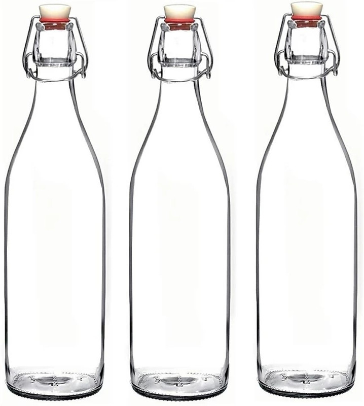 pundhir pu-Glass Bottle 1000 ml Bottle(Pack of 3, Clear)