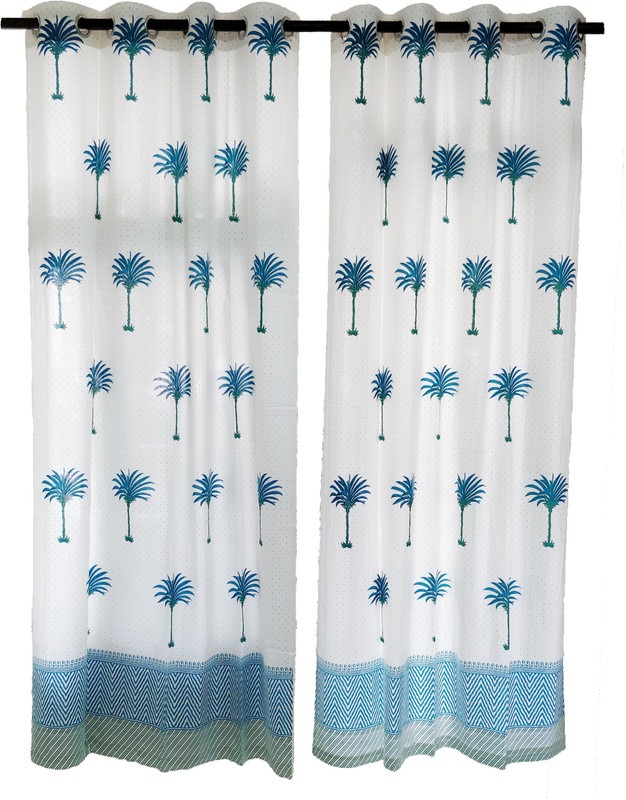 blockofind 210 cm (7 ft) Cotton Door Curtain (Pack Of 2)(Motif, Blue)