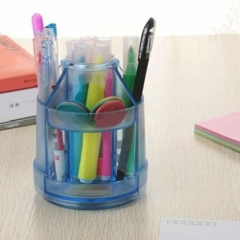 nabhu 5 Compartments Acrylic Pen And Other Stationary Stand(Blue)