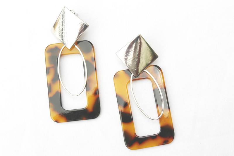 craft kona Brown & Black Geometric Drop Earrings Resin, Metal Drops & Danglers