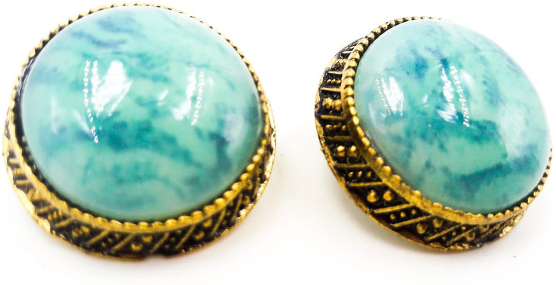 sporty trendz Beautiful Turquoise Oxidized Gold Plated Tribal Round Earring Cubic Zirconia Alloy, Metal Stud Earring
