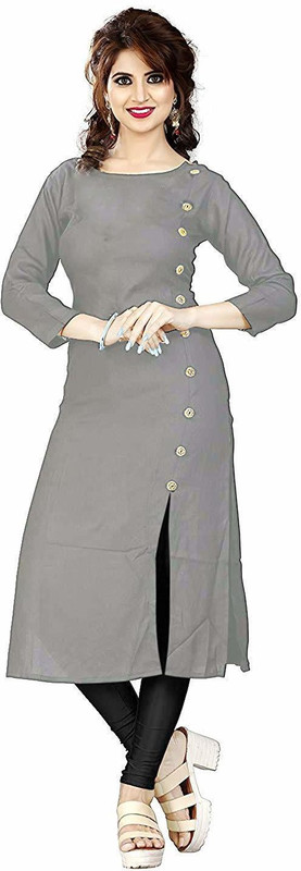 savani fashion Women Solid Frontslit Kurta(Grey)