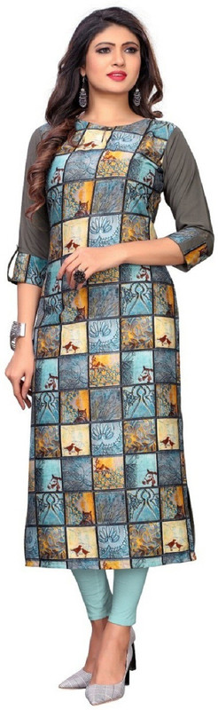 dheylu Casual Abstract Women Kurti(Grey)