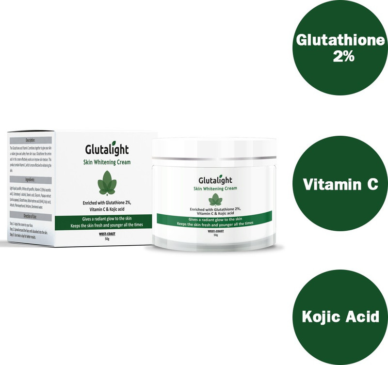 Glutalight Glutathione, Vitamin C, Kojic Acid Skin Whitening, Brightening & Lightening Cream 50g, No Parabens, No Sulphates, No Silicone(50 g)