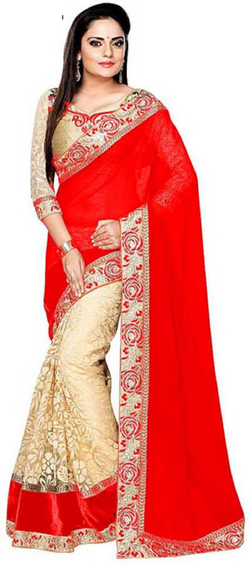 vadli fashion Self Design Fashion Poly Georgette, Cotton Blend Saree(Multicolor)