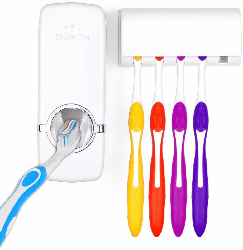 chintpurni tooth paste dispenser with toothbrush holder unbreakable Plastic Toothbrush Holder(White, Wall Mount)