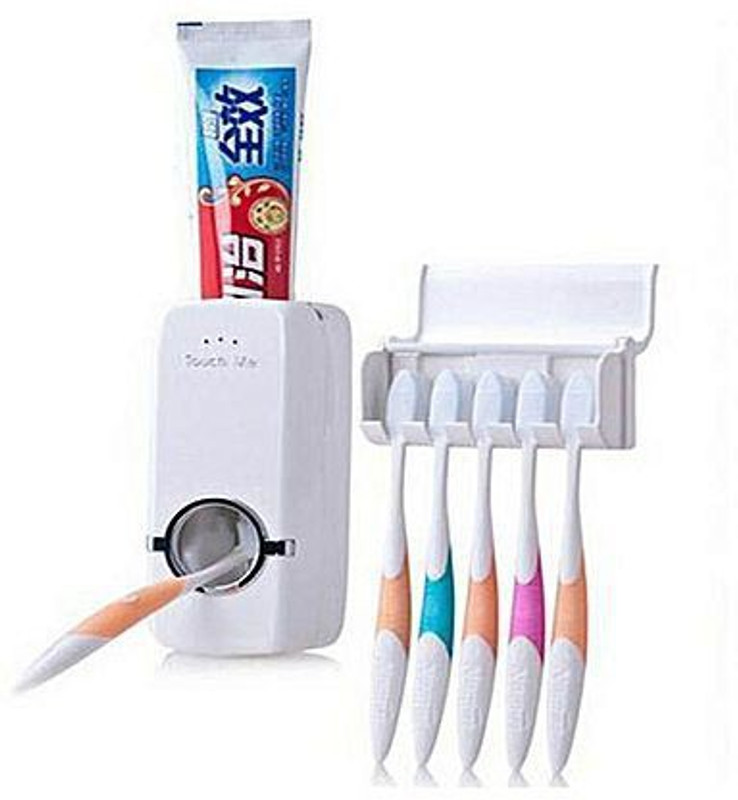 chintpurni tooth paste dispenser with toothbrush holder unbreakable Plastic Toothbrush Holder(White, Wall Mount)