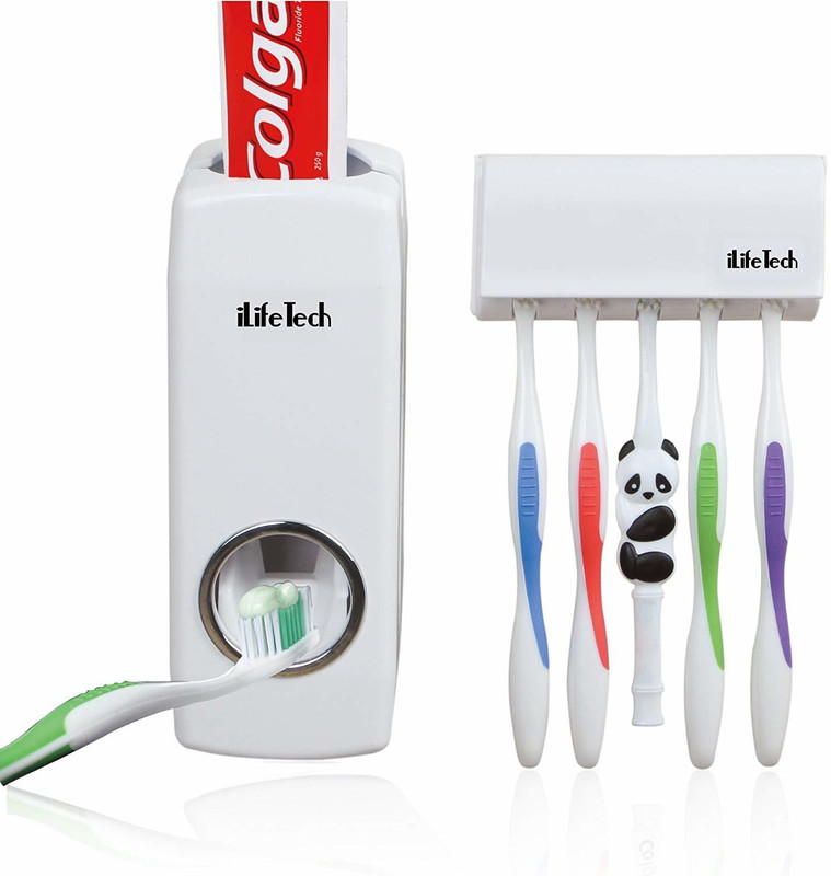 chintpurni tooth paste dispenser with toothbrush holder unbreakable Plastic Toothbrush Holder(White, Wall Mount)