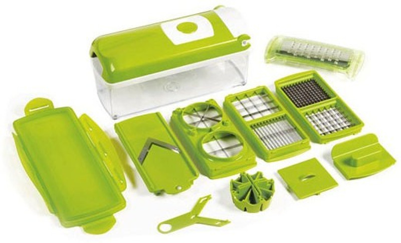 kukmak 13 in 1 nicer dicer Fruit & Vegetable chopper Vegetable & Fruit Chopper(1 x Cutting upper part with square pegs 1 x Cutting lower part 1 x Transparent storage container (size 1 = 1,500 ml) 1 x Fresh-keeping lid for the storage container 1 x Blade insert (6 mm x 6 mm / 12 mm x 12 mm) 1 x Blade