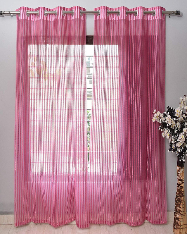 nuluuk 152 cm (5 ft) Net, Tissue Window Curtain (Pack Of 2)(Self Design, Pink)