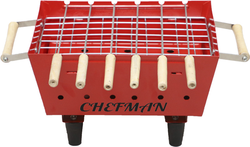 Chefman Charcoal BBQ Barbecue Grill | with Various Cooking Tools (Iron, Black)(Save Your Electricity Bill Its Use Only coal Base Barbeque ,6 Skewers Rib Roaster Grill(Pack of 1)