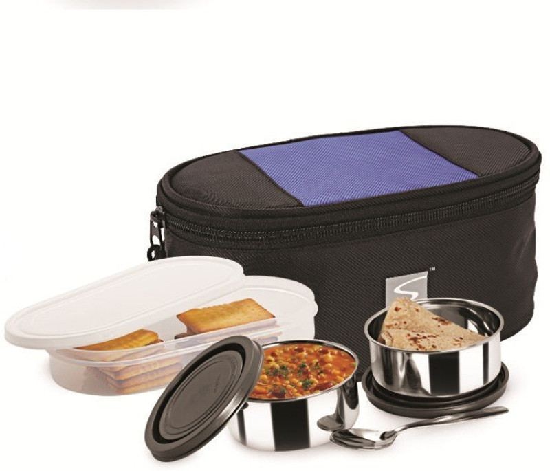 stenso Brio 2c, 2 Stainless Steel Airtight Containers + 1 Snack Container + Spoon (600 ml) 3 Containers Lunch Box(600 ml)