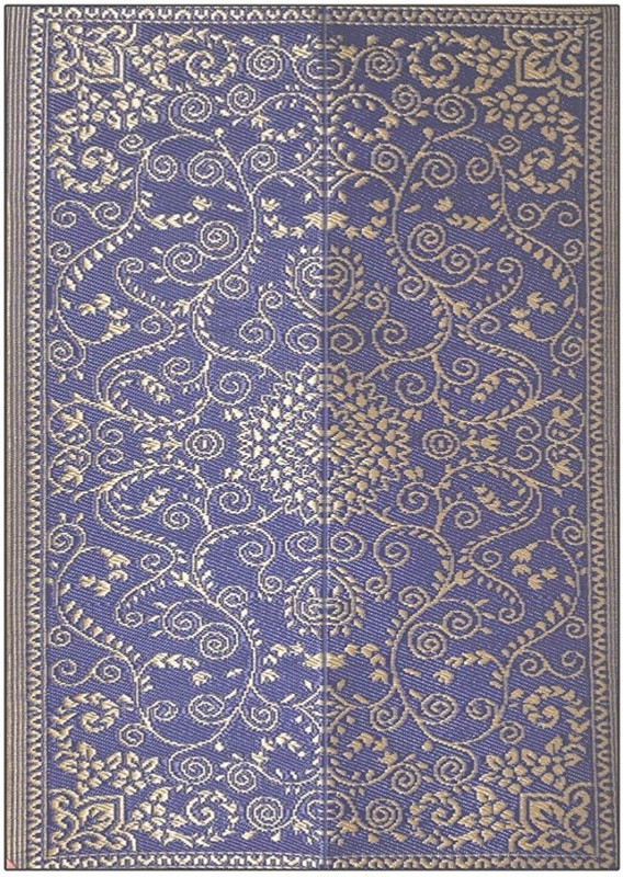 F K Industries Plastic Chatai Mat Midnight Blue Gold Large