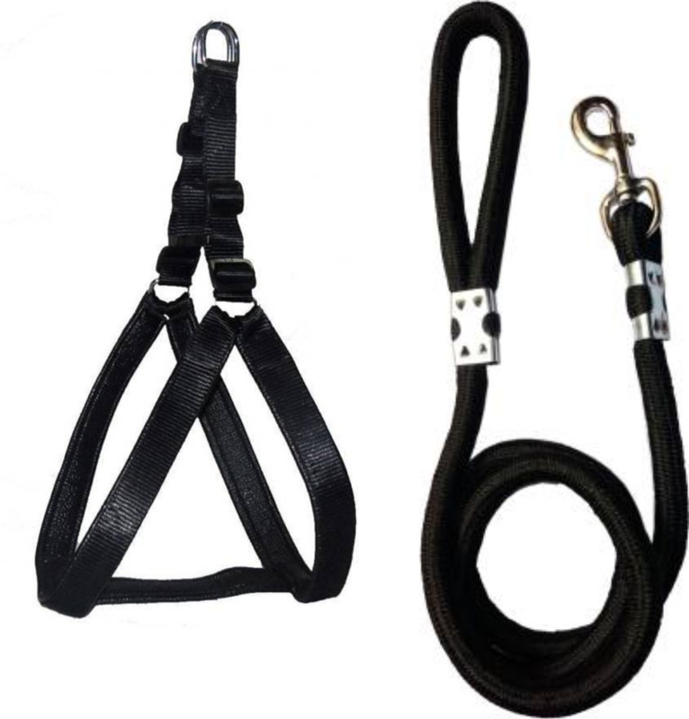 BODY BUILDING Good Quality Nylon 1 inch Black Dog Body Cross with Red Dog Collar with Black Lead Dog Harness & Leash(Medium, Multi-color)