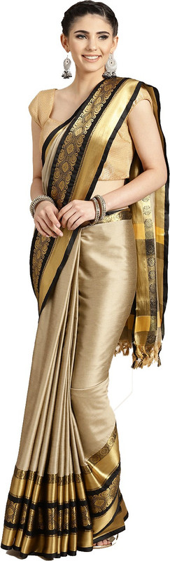 marutifab Embellished Banarasi Cotton Silk Saree(Cream, Black)