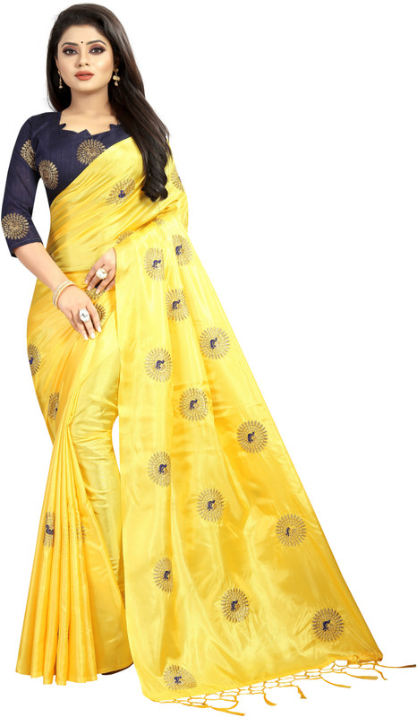 arlima Embroidered Daily Wear Pure Silk, Poly Silk Saree(Yellow)