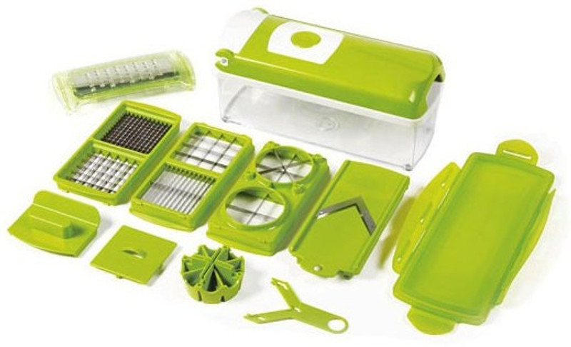 kukmak 13 in 1 nicer dicer Fruit & Vegetable chopper kitchen tool Slicer Dicer Fruit Grater & Slicer(1 x Cutting upper part with square pegs 1 x Cutting lower part 1 x Transparent storage container (size 1 = 1,500 ml) 1 x Fresh-keeping lid for the storage container 1 x Blade insert (6 mm x 6 mm / 12