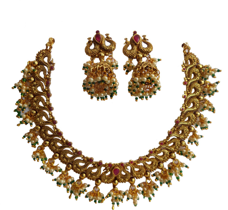 mona decor Brass Jewel Set(Gold, Green, Pink)