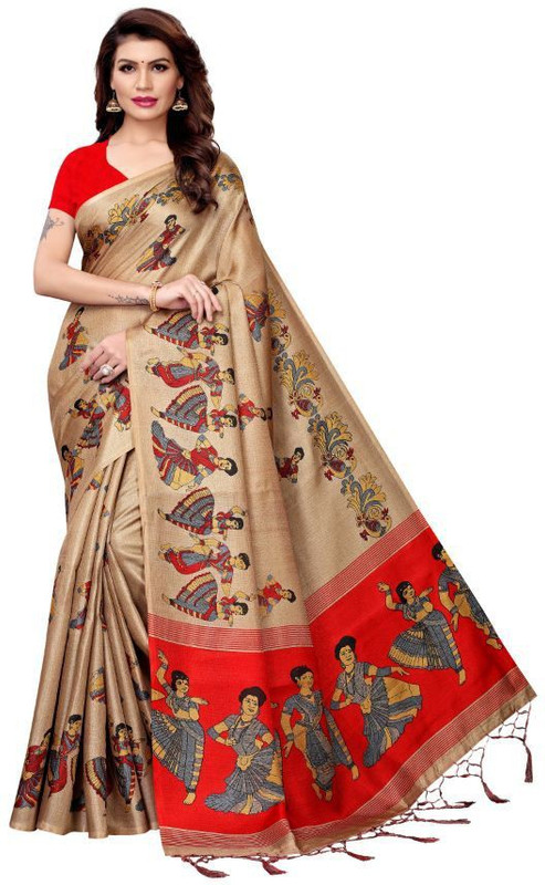 medlly Printed Fashion Khadi Silk Saree(Beige)