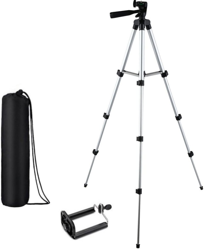 KBOOM Camera Tripod Stand With 3-Way Head Tripod for Digital Camera DV Camcorder, Tripod 3110 with mobile Phone holder  Tripod(Silver, Black, Supports Up to 1500 g)