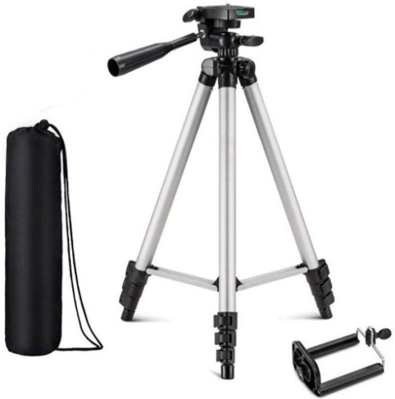 KBOOM Camera Tripod 3110 Stand Mobile Phone Tripod Mini Portable Lightweight Aluminum Tripod with Mobile Phone holder Tripod(Silver, Black, Supports Up to 1500 g)